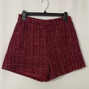 SHEIN Women’s Tweed High Waisted Shorts Red Bouclé Lined Medium